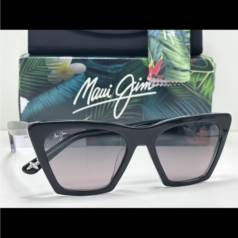 NEW Maui Jim Kini Kini Black Crystal Polarized Neutral Grey Sunglasses GS849-02K